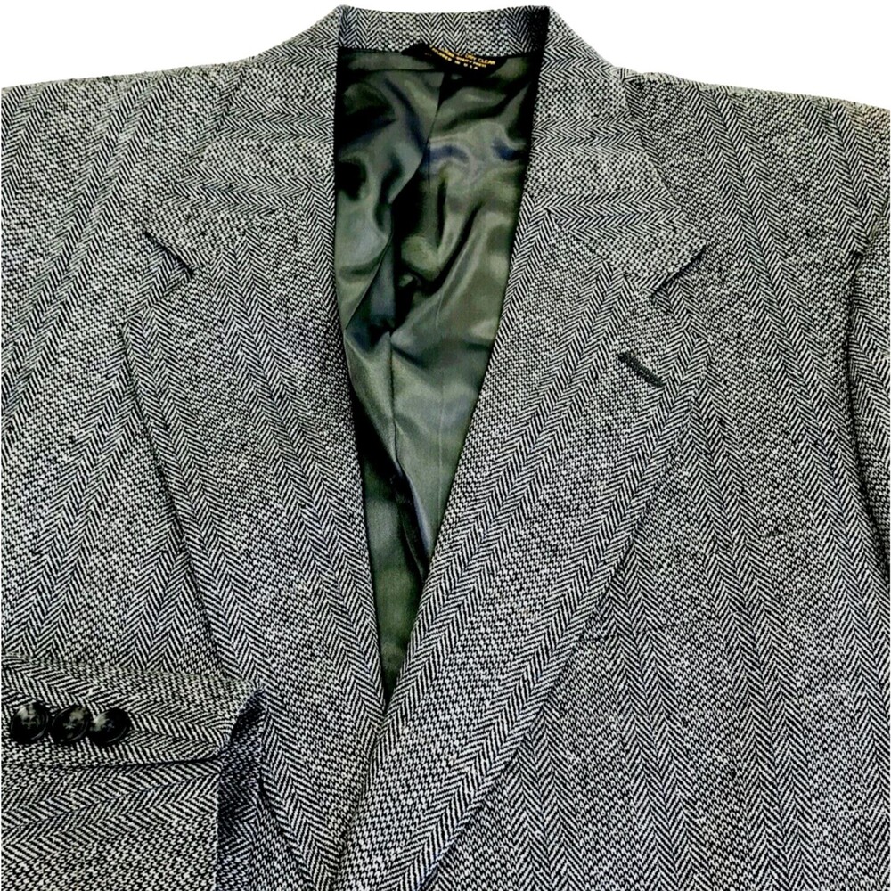 Johnny Carson Vintage Tweed Sports Coat Gray Herringbone 42 44 Preppy Disco 70s